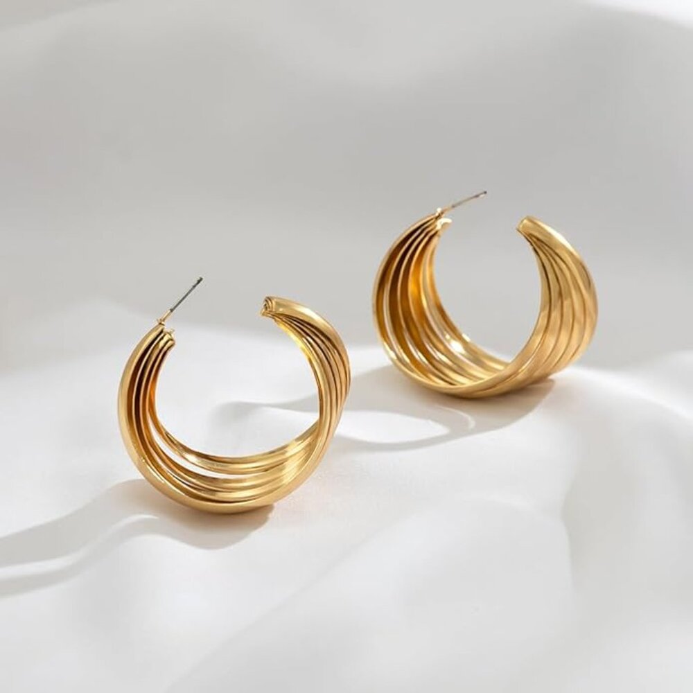 Gold Chunky Statement Earrings - image 3